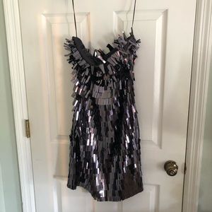 Express Shimmer Silver Tassel Tube cocktail Dress